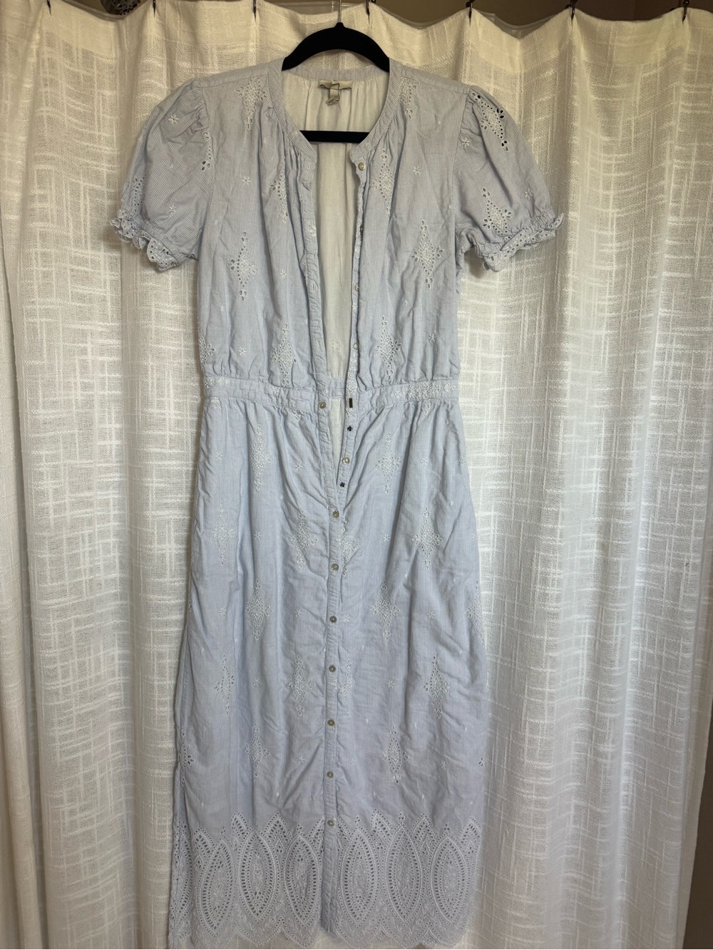 Joie Light Blue Eyelet Button-Front Midi Dress